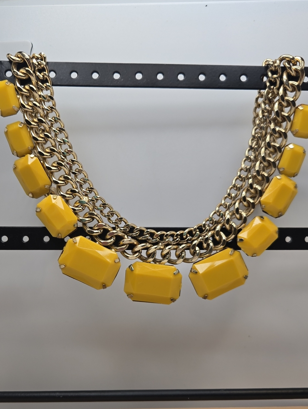 Yellow Statement Chunky Chain Necklace Vintage Costume Jewelry